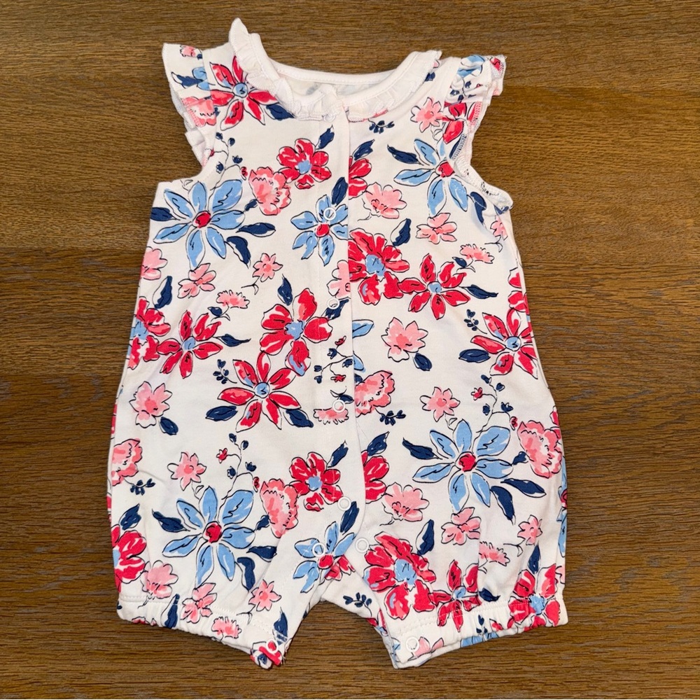Little Me Baby Girl Patriotic Floral Snap Up Romper.